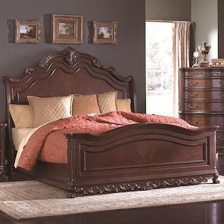 Traditional Queen Sleigh Bed with Ornate Detailing